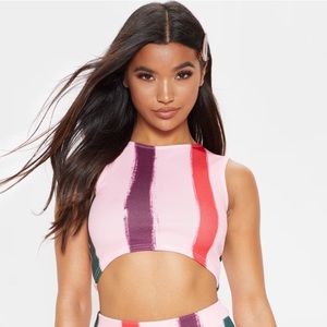 🌸 Light Pink Multi Thick Stripe Curve Hem Crop Top
